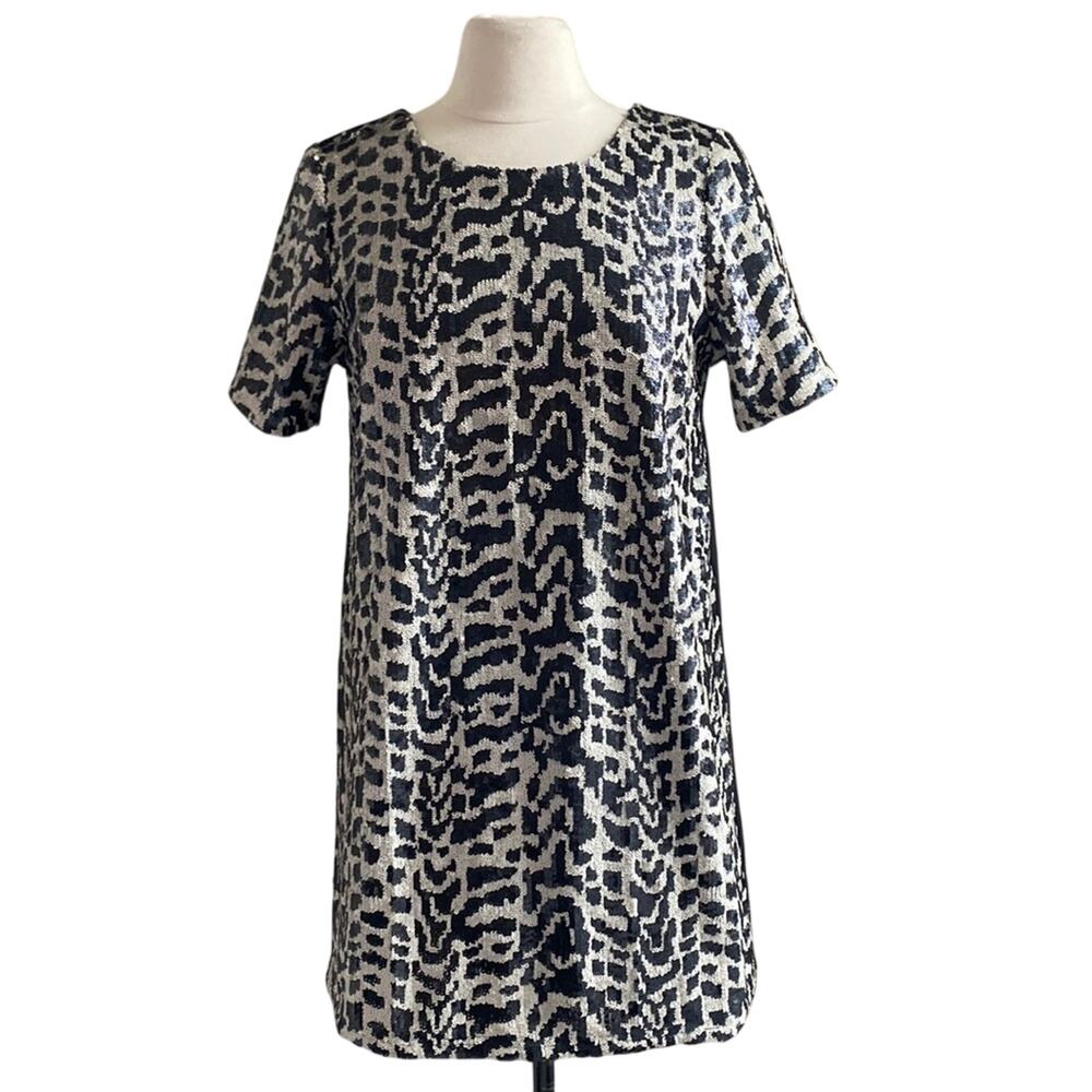💎 JOA LOS ANGELES Sequin Mini Dress Womens Sz Medium White Leopard Jungle